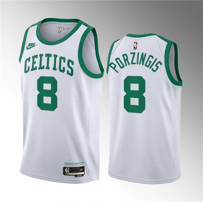 Mens Boston Celtics #8 Kristaps Porzingis White 2023 Draft Association Edition Stitched Basketball Jersey Dzhi